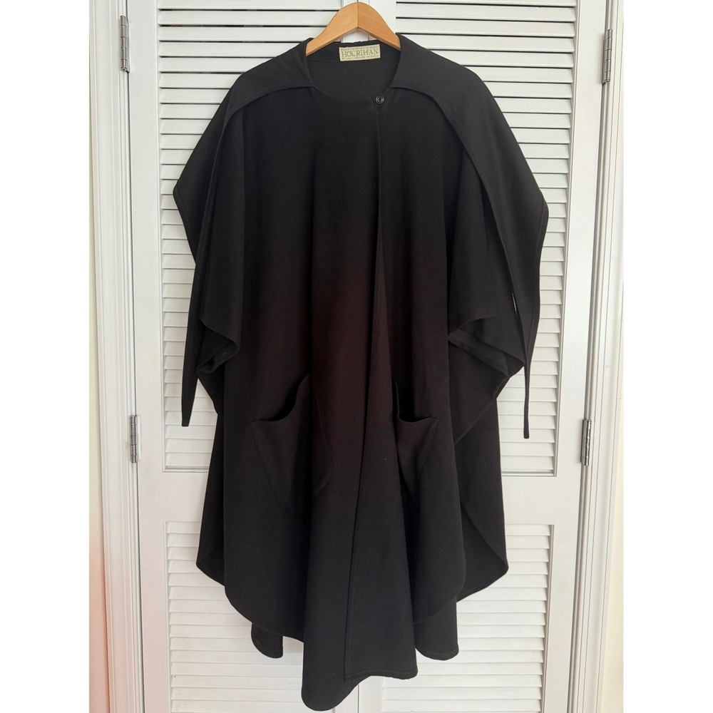 Vtg Jimmy Hourihan Sz M Black Wool Cashmere Blend Country Walking Cape with Hood